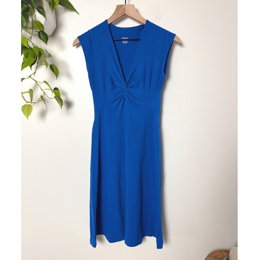 Patagonia Bandha Twist Front V-Neck Dress Blue Sleeveless Stretch XS 58729SP11